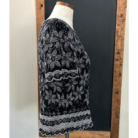 Adrianna Papell Silk Beaded Top L Black Evening Cocktail Scalloped Hem Formal - Picture 12 of 16